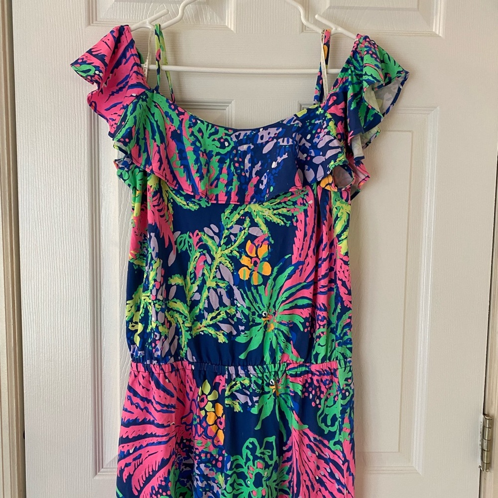 Blue off the shoulder lily pulitzer romper medium